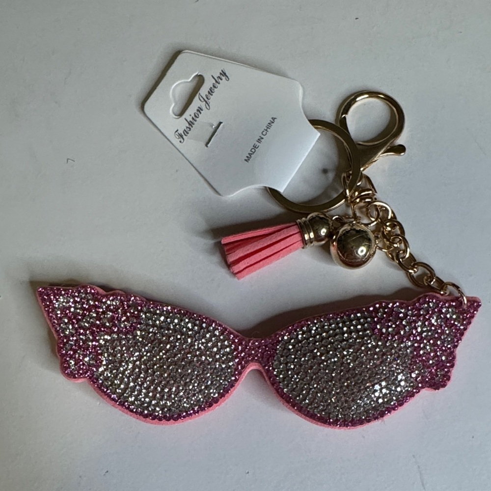 Cat Eye Pink and Silver Sunglasses Keychain